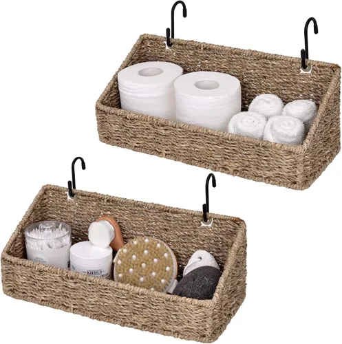 StorageWorks Cestas de pared tejidas para almacenamiento, cestas de hierba marina para estante, almacenamiento de pared para cocina y baño, cestas