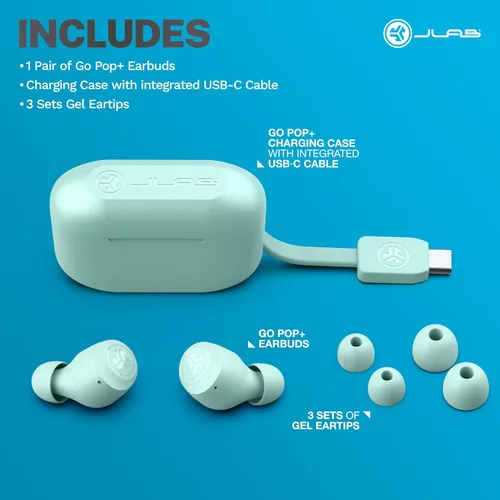 Miniatura 7 de JLab Go Air Pop+ Auriculares Verdaderamente Inalámbricos, Auriculares Intraaurales, Auriculares Bluetooth, 35H de Tiempo de Reproducción, Menta