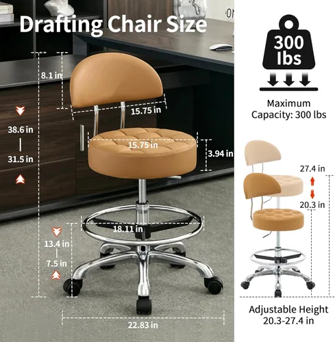 Miniatura 2 de FIRAVOE Sillas giratorias para escritorios (altura ajustable de 20"-27") (cómoda silla de salón) silla de tocador de maquillaje con capacidad de 300