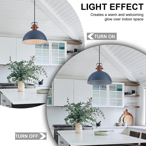Miniatura 4 de Luces Colgantes Azules de 12 Pulgadas Martilladas Mate, Luces Colgantes para Isla de Cocina Estilo Industrial Granja, Altura Ajustable, Lámparas