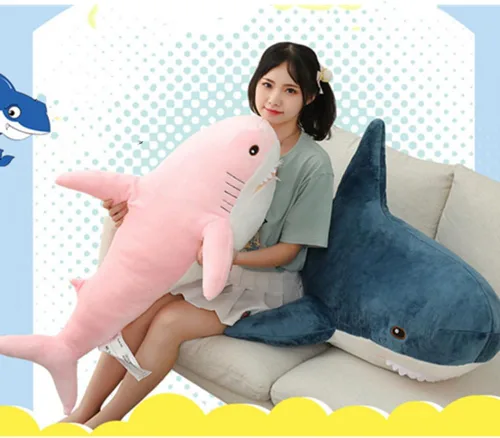 Miniatura 2 de Almohada de peluche de tiburón gigante de 30 pulgadas, almohadas suaves de felpa de tiburón grande para niños, cómoda almohada para dormir, cojín