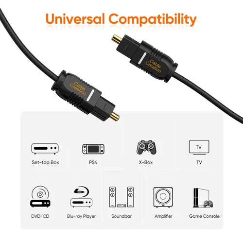Miniatura 4 de CableCreation Cable de audio digital óptico de 3.3 pies, cable Toslink de fibra óptica delgada chapado en oro S/PDIF para cine en casa, barra