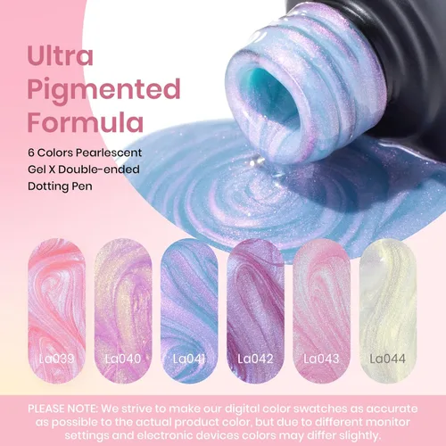 Miniatura 2 de Beetles - Esmalte de uñas de gel perlado, 6 colores brillantes, blanco perla, rosado, morado, sirena, para usar con lámpara UV/LED, efecto de hilo