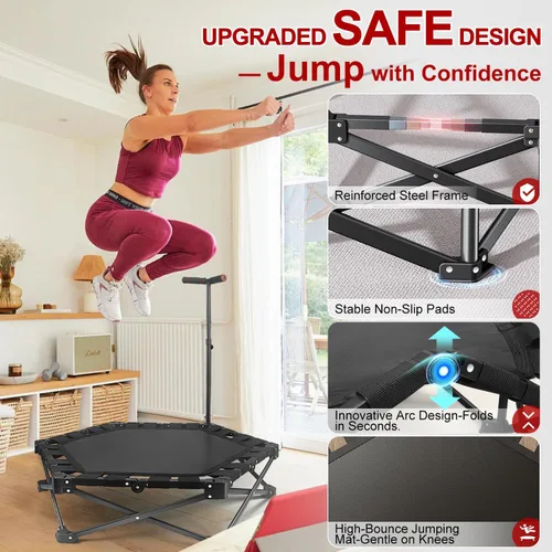 Miniatura 5 de Mini trampolín plegable: plegable y abierto en un solo paso, trampolín de rebote de 42 pulgadas para adultos y niños, carga máxima de 450 libras