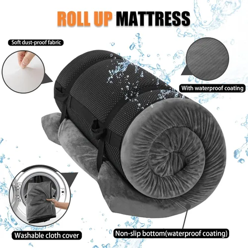 Miniatura 5 de Aodisman Colchoneta para dormir, colchón de espuma viscoelástica de 3 pulgadas de grosor, tapete portátil enrollable