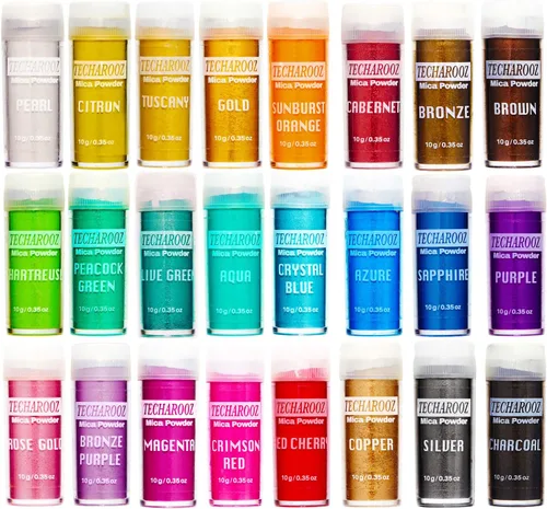Miniatura 28 de Polvo de mica para piel, 25 colores x 0.35 onzas de pigmento en polvo para fabricación de jabón, color de resina epoxi, tinte de vela para cera