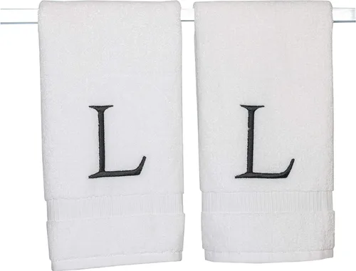 Miniatura 258 de Toalla de mano con inicial beige para baño, toalla bordada decorativa de calidad de hotel de lujo con monograma para tocador, spa, certificado