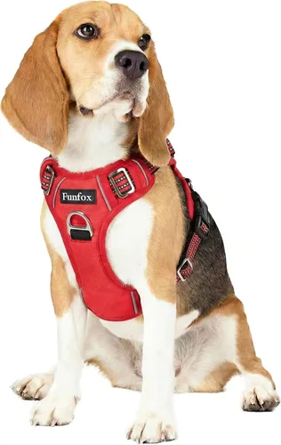 Miniatura 14 de Funfox Arnés para perro sin tirones, arnés de chaleco ajustable para mascotas, material súper suave con mango vertical, fácil control, paseo