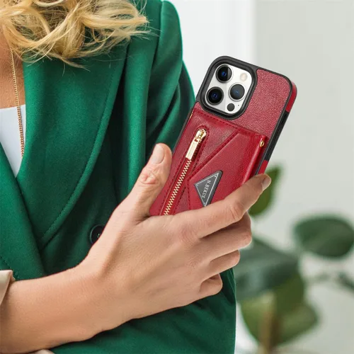 Miniatura 6 de Cartera con cremallera compatible con iPhone 14 Pro Max, funda cruzada con correa para mujer, tarjetero y cordón de 6.7 pulgadas, función atril