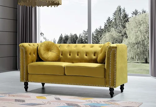 Miniatura 13 de Container Furniture Direct S5370-S Kittleson Velvet Upholstered Modern Chesterfield Sofa with Nailhead Trim, Gray