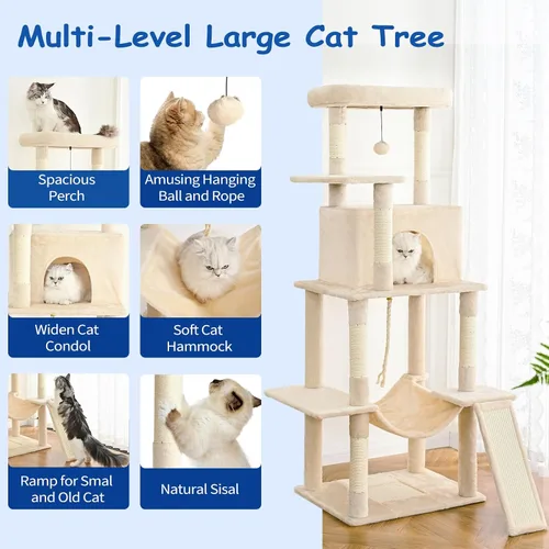 Miniatura 2 de Cat Craft Cat Tree - Torre para gatos de 63 pulgadas para gatos de interior, árbol de gato de varios niveles para gatos grandes, 20 libras + torre