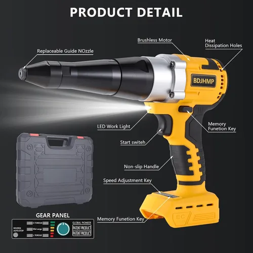 Miniatura 6 de Pistola de Remaches Inalámbrica para Batería Dewalt 20V Max (Sin Batería), Pistola de Remaches Automática Eléctrica sin Escobillas, Motor sin