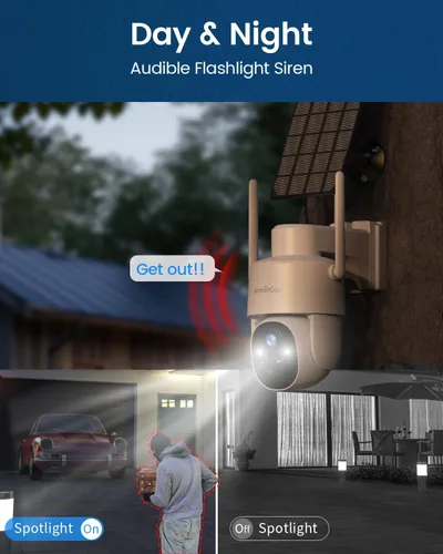 Miniatura 5 de Cámaras de seguridad solar Armorcope inalámbricas para exteriores, vista de 360°, alimentadas por batería con foco, visión nocturna a color, WiFi 2K
