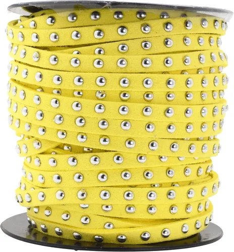 Miniatura 72 de Mandala Crafts Cordones de gamuza sintética para fabricación de joyas, 20 yardas, tiras de cordones de cuero con tachuelas doradas, cuerdas planas