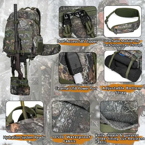 Miniatura 7 de TIANHAOPIU Pro - Mochila táctica de caza de 48 L, compartimento militar para cuchillos de camuflaje Molle, puerto USB listo para acampar al aire