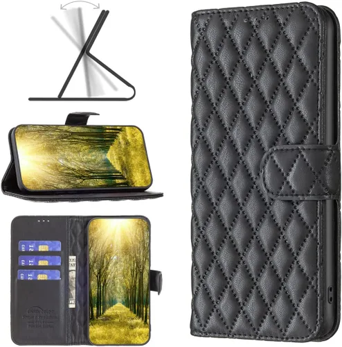 Miniatura 3 de Case for Xiaomi Redmi Note 10 4G/Note 10S,Rhombus Lambskin Pattern Premium Leather Wallet Kickstand Flip Case Magnetic Clasp Cover Black