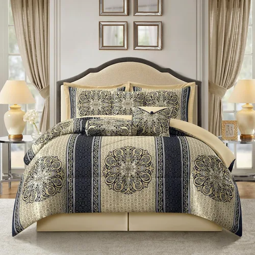 Miniatura 16 de Grand Avenue Juego de edredón negro tamaño King, 10 piezas, edredones y juegos de ropa de cama jacquard, falda de cama a juego, almohadas y fundas