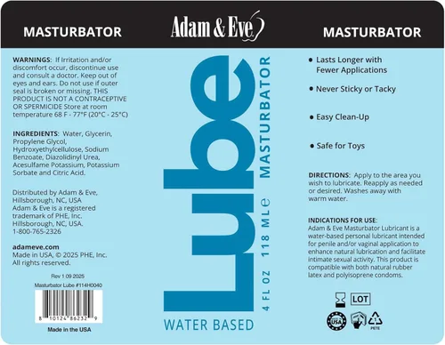 Miniatura 4 de Adam & Eve Lubricante masturbador, lubricante personal a base de agua ultra resbaladizo para hombres, lubricante de larga duración para caricias