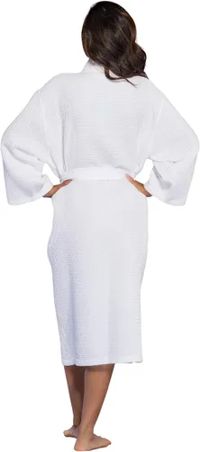 Miniatura 5 de Turquaz Linen Lightweight Long Waffle Kimono Unisex Spa Robes For Women And Men