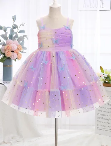 Miniatura 22 de IMEKIS Vestido de princesa de cumpleaños para niña pequeña, confeti brillante, bohemio, arco iris, pastel, sesión de fotos, traje para 1-6T