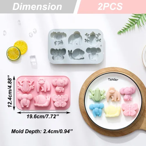 Miniatura 2 de Paquete de 2 moldes de silicona para chocolate, elefante, mono, rana, para pasteles, gomitas, gelatina, cubitos de hielo, decoración de pasteles