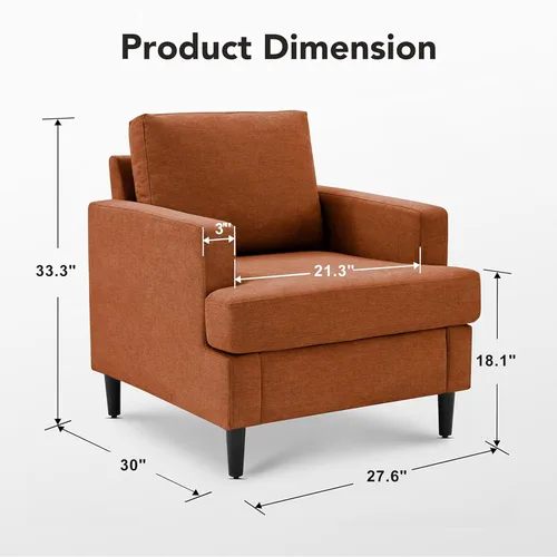 Miniatura 2 de Weture Silla de Acento Moderna de Mediados del Siglo, Sillón de Tela de Lino para Sala de Estar, Cómodas Sillas de Lectura Tapizadas para Naranja