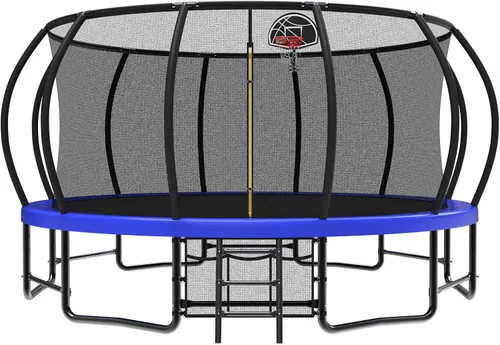 Miniatura 10 de Lyromix 12 14 15 16 pies, camas elásticas al aire libre para niños y adultos, trampolín de calabaza con postes curvos, trampolín recreativo con aro