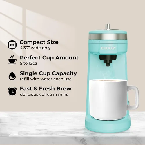 Miniatura 2 de CHULUX Mini cafetera para cápsulas K, cafetera de una sola porción para una taza americana, máquina de café ligera en cápsulas, aguamarina