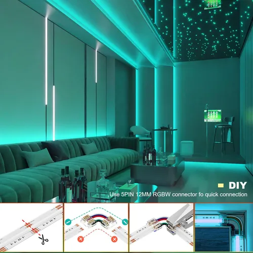 Miniatura 5 de JOYLIT Tira de luces LED COB RGBW de 32.8 pies, 24 V para interiores, RGB 3000 K, blanco cálido, 4 en 1, cinta LED sin puntos que cambia