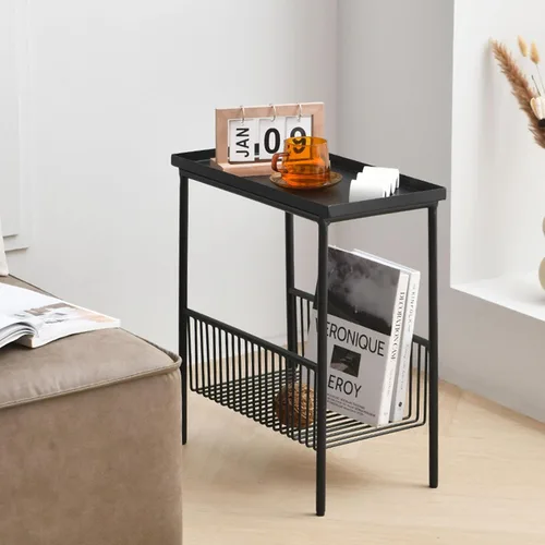 Miniatura 2 de Mesa de Café Creativa Mesa Auxiliar Salón Pequeño Sofá Mini Mesa de Centro Dormitorio Cabecera Sencilla Doble Estante Mesa Móvil para Espacios Negro