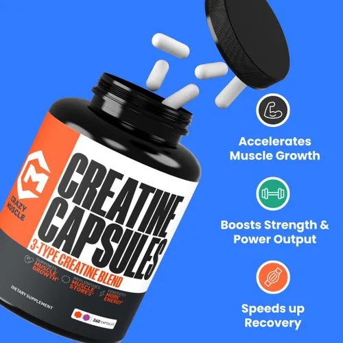 Miniatura 3 de Cápsulas de creatina, 5g Premium 3X ThreeAtine Pre Workout, Ganador de masa muscular a granel, Creatina monohidrato de alta absorción fácil