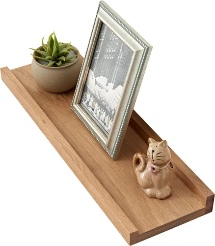 Miniatura 16 de Estantes flotantes de roble – Repisa de madera natural montada en la pared – Repisa de fotos – Estante de almacenamiento de pared para oficina