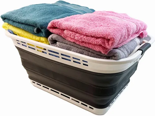 Miniatura 5 de SAMMART Cesta plegable de plástico para la ropa sucia de 42L (11 galones), contenedor de almacenamiento portátil desplegable, cesta portátil, ahorra