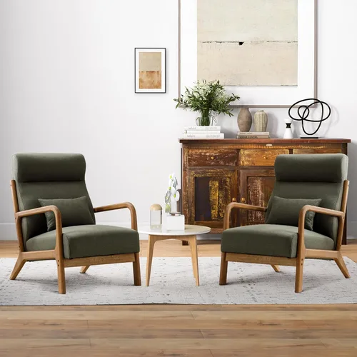 Miniatura 9 de INZOY Silla decorativa moderna de mediados de siglo con respaldo alto, sillas tapizadas para sala de estar con cojín de cintura, sillón de lectura
