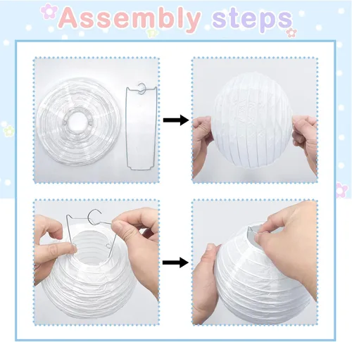 Miniatura 3 de 24 linternas de papel blanco de varios tamaños (6, 8, 10, 12 pulgadas), linternas de papel redondas chinas, japonesas, colgantes para decoración