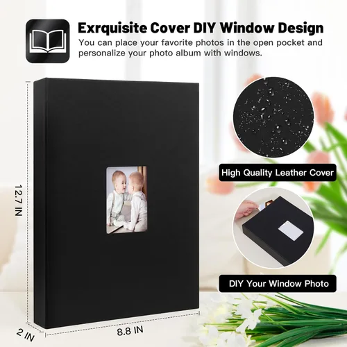 Miniatura 4 de Aevdor - Álbum de fotos de 4 x 6 con capacidad para 360 fotos, cubierta de cuero con áreas de notas para fotos de graduación, bodas, niños, familia