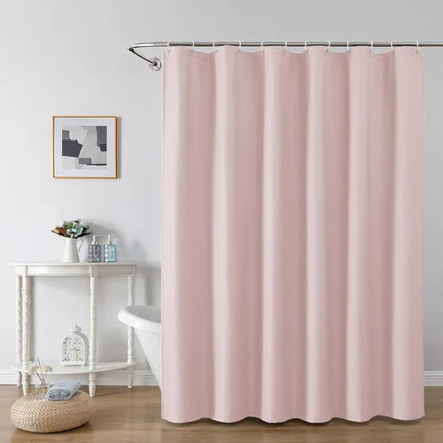 Miniatura 10 de OWENIE Cortina de ducha blanca para baño, 96 pulgadas, extra larga, elegante cortina de ducha de tela texturizada en relieve 3D, repelente al agua