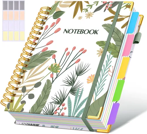 Miniatura 24 de Cuaderno universitario de espiral con tapa dura de cuero de 8 x 10 pulgadas, con pestañas separadoras extraíbles, para 5 materias, a rayas; diario