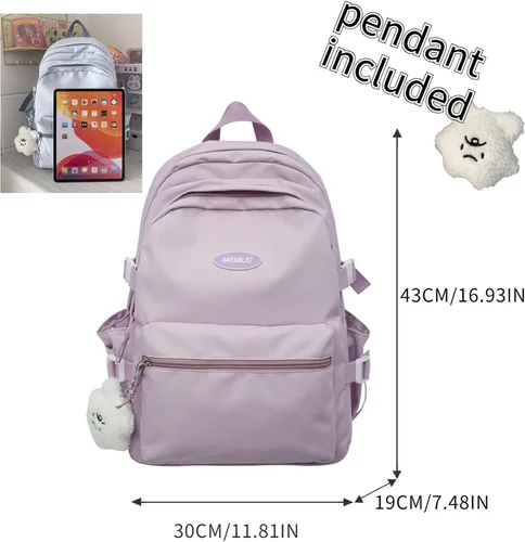 Miniatura 3 de VTTDB Mochila Kawaii con Lindos Accesorios Mochila Diurna Estética Casual Bolsa Simple para Laptop Mochila de Viaje Impermeable para Mujeres, Púrpura