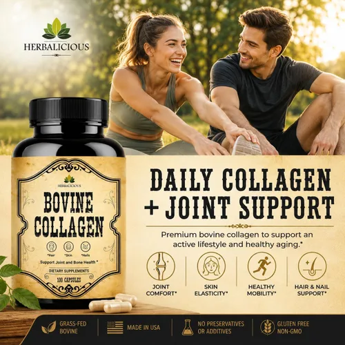 Miniatura 3 de HERBALICIOUS Suplementos de colágeno bovino para hombres y mujeres Péptidos de colágeno bovino hidrolizados alimentados con pasto Soporte