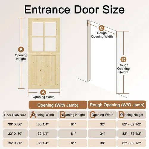 Miniatura 2 de Tablero de Puerta Holandesa para Interior y Exterior, 36" x 80", Universal 4 Lite Vidrio Templado Transparente Puerta Individual Dividida, Puerta