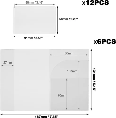 Miniatura 2 de Cosmos Funda de PVC translúcida para pasaporte, incluye 6 fundas para pasaporte y 12 fundas protectoras para tarjetas, cartera unisex impermeable