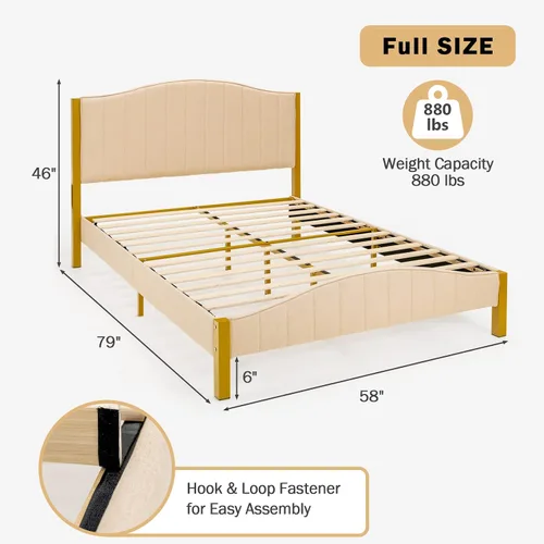 Miniatura 2 de Giantex Base de cama tapizada de tamaño matrimonial, base de cama moderna con cabecera acolchada, base de colchón con soporte de listones de madera
