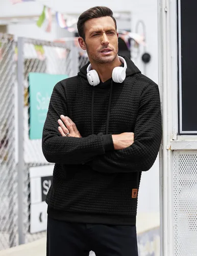 Miniatura 2 de COOFANDY - Sudadera con capucha para hombre, casual, de manga larga, con cordón ajustable y tejido de punto de gofre