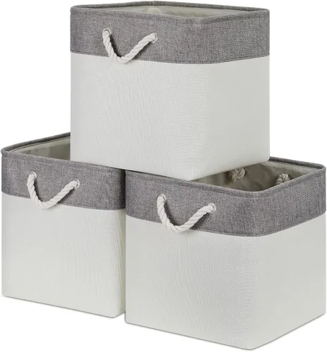 Miniatura 38 de Bidtakay Cestas de almacenamiento de tela con asas [paquete de 2] organizador de lona grande de 16 x 11.8 x 11.8 pulgadas, canastas altas plegables