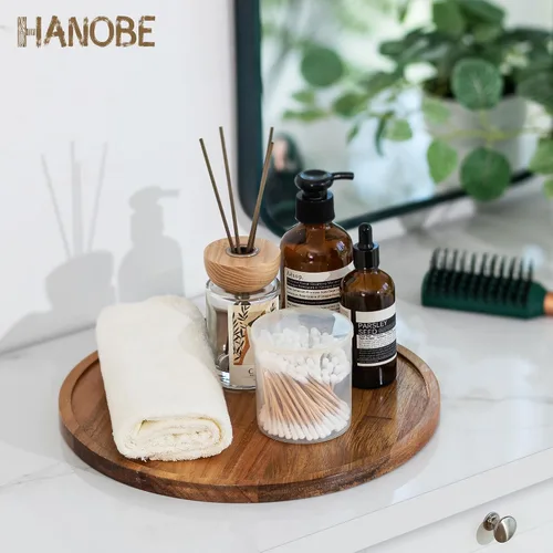 Miniatura 3 de Hanobe Bandeja de madera Lazy Susan: mesa giratoria redonda de madera de acacia bandejas decorativas para mesa de centro de mesa de centro de mesa