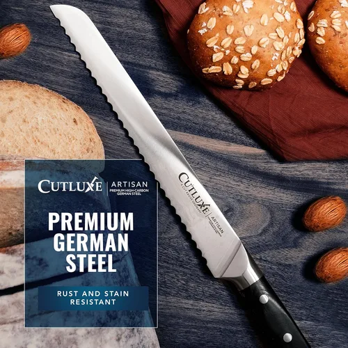 Miniatura 8 de Cutluxe Cuchillo para Pan – Cuchillo Dentado de 10" para Pan Casero, de Masa Madre – Acero Alemán Forjado de Alto Carbono – Espiga Completa