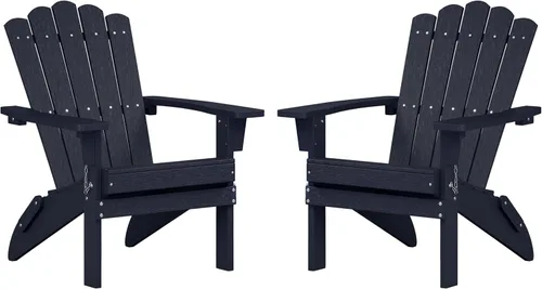 Miniatura 17 de Juego de 2 sillas Adirondack plegables de HDPE, sillas de patio resistentes a la intemperie con reposabrazos anchos y respaldo alto, silla para Negro