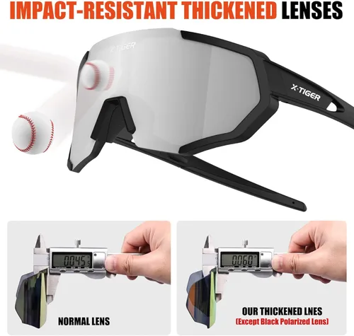 Miniatura 4 de X-TIGER Gafas de sol polarizadas para deportes con 5 lentes intercambiables, gafas de ciclismo para hombres y mujeres, para béisbol, correr, pesca