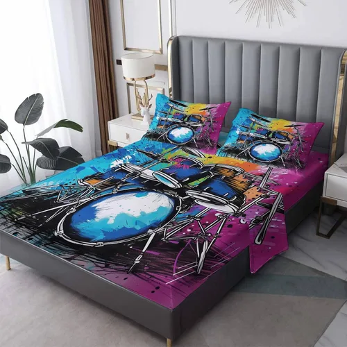 Miniatura 32 de Juego de sábanas tamaño individual: sábanas y fundas de almohada, sábanas y fundas de almohada, microfibra suave y bolsillo profundo y patrón sin